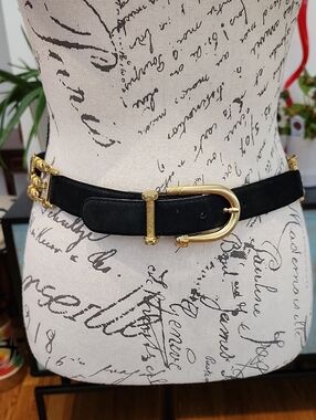 Vintage ESLER Genuine Leather Belt with Industrial Gold-tone Hardware